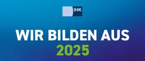 IHK Logo - wir bilden aus 2025 - weißer Schriftzug auf dunkelblauem Hintergrund