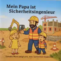 Der Buchtitel von Donato Muros Lehrbuch "zur Prüfung befähigte Person nach DGUV V70" mit einem prüfenden Mitarbeiter. 
