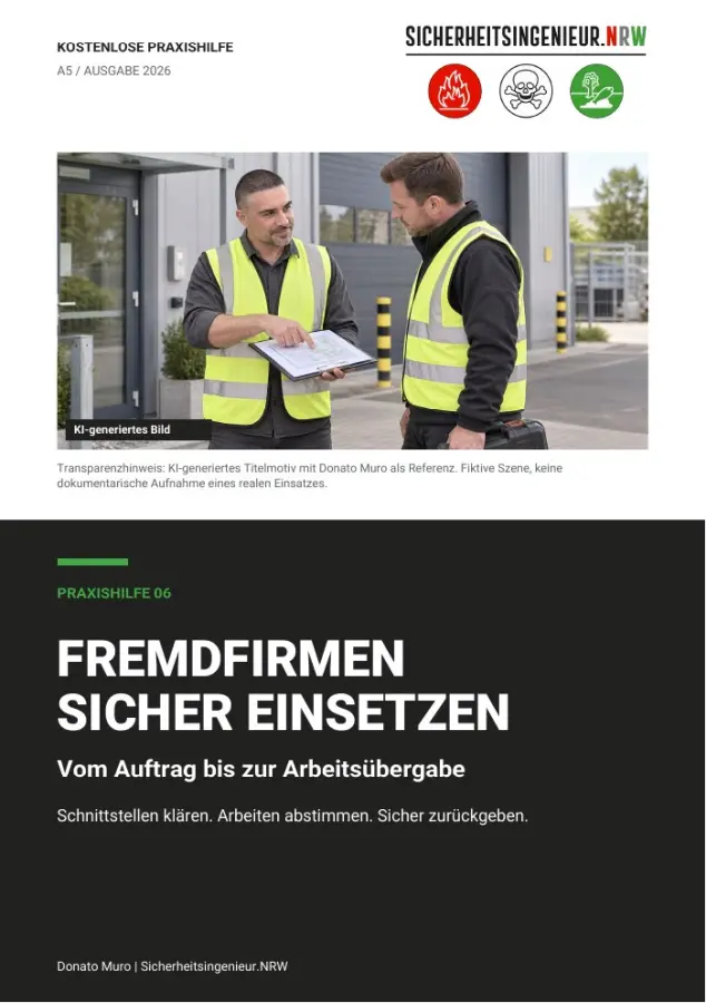 06_fremdfirmen_Titelblatt_V1-s Ein Mitarbeiter auf einer Leiter - ein Thema für den Arbeitsschutz nach DGUV Regeln