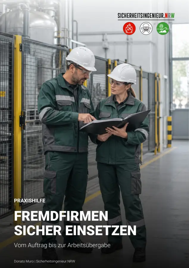 SINRW_06_fremdfirmen_V4_Titel_WEB-s Ein Mitarbeiter auf einer Leiter - ein Thema für den Arbeitsschutz nach DGUV Regeln