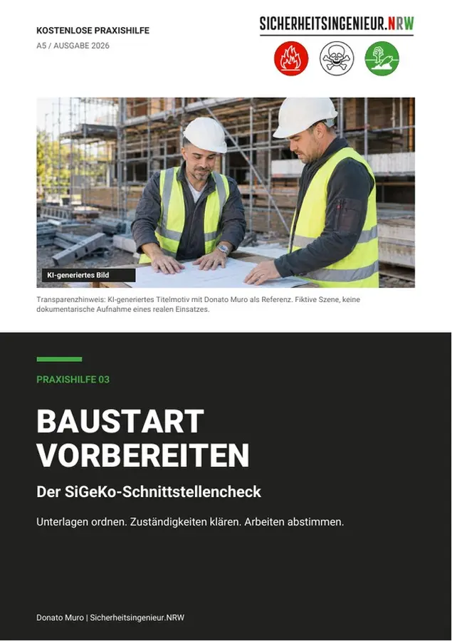 SINRW_A5_SiGeKo_Baustart_Schnittstellencheck_2026-09-08_V3_WEB_Titelblatt-s Cover der Praxishilfe von Sicherheitsingenieur.NRW